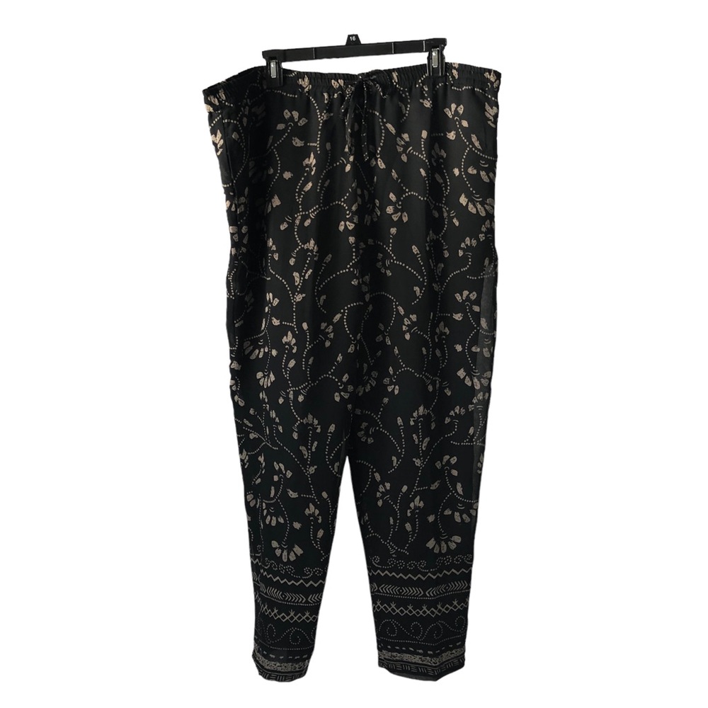 Women's Revue Woman Sheer Black and Gold Floral Print Lounge Pants. Size 1X